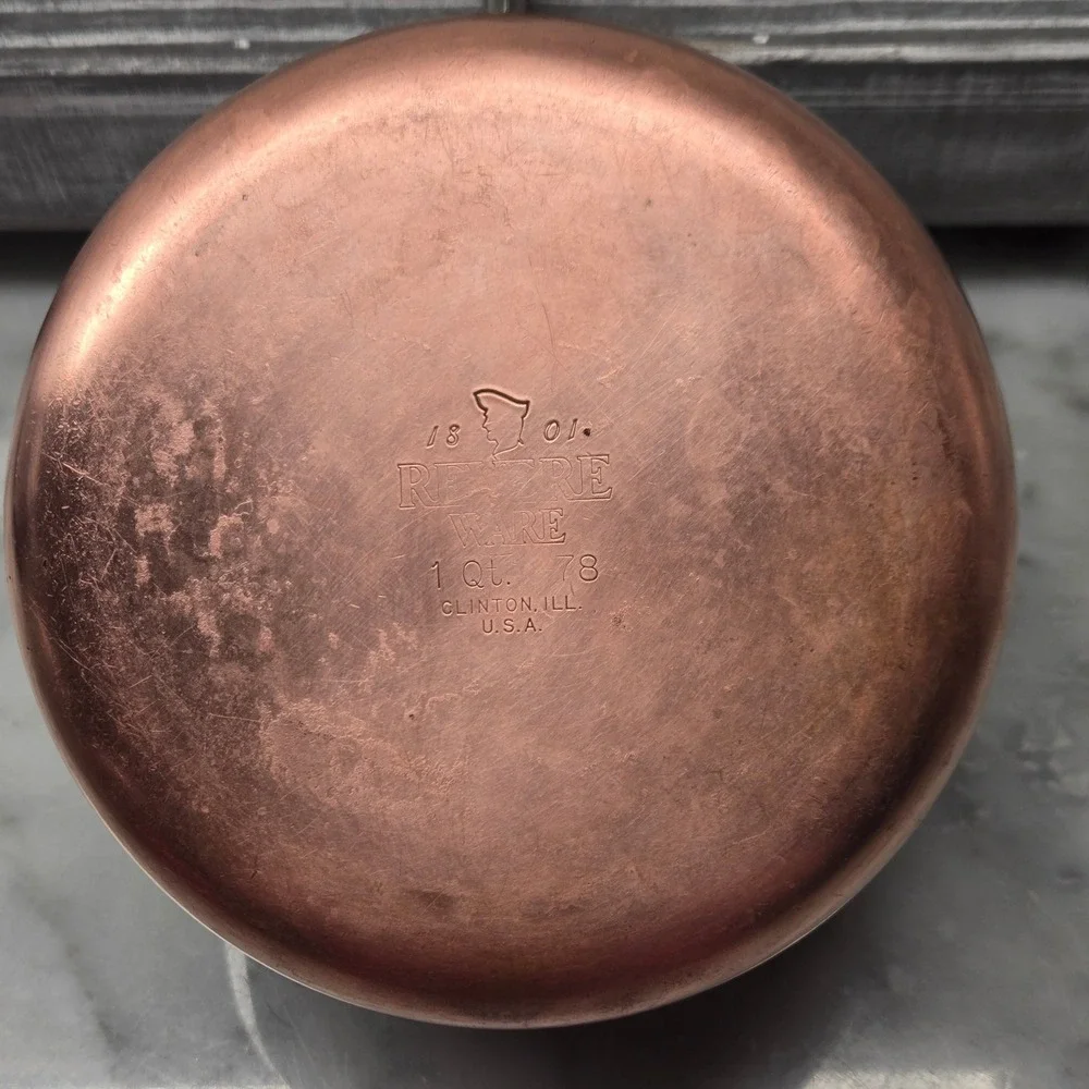 Vintage Revere‎ Ware 1 Quart Saucepan Pot Copper Bottom Clinton IL USA Pan 1801